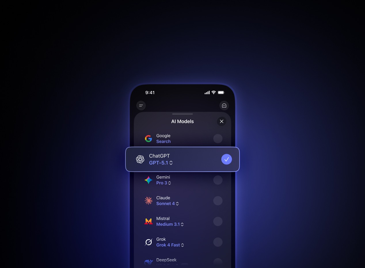 Hustlrr AI model selection - choose between ChatGPT, Gemini, and more